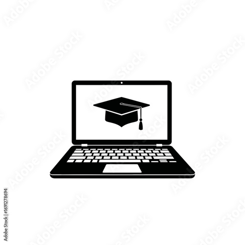 Online course icon featuring a laptop and graduation cap