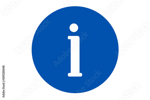 White information icon on a blue circular background