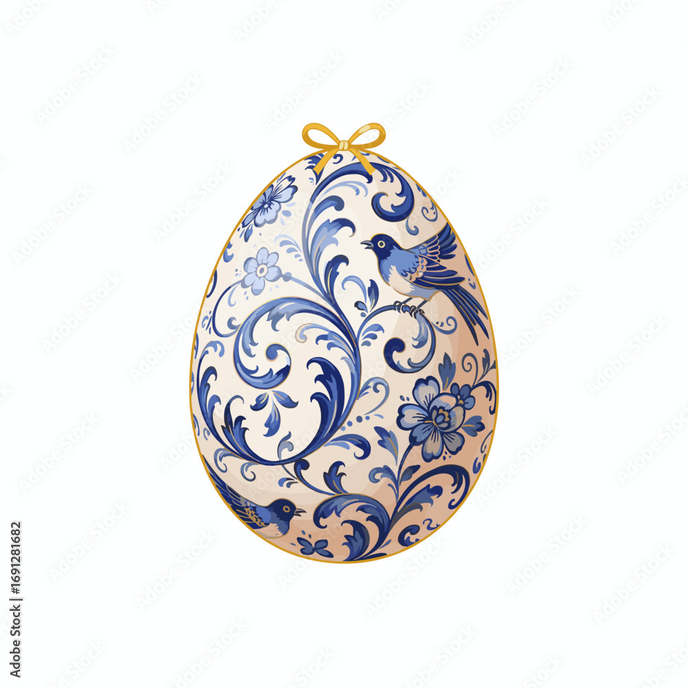 Fototapeta premium Easter decorative egg with floral pattern and blue accents 