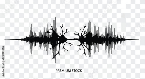 Abstract sound wave visualization with a symmetrical, organic, and slightly cracked appearance.