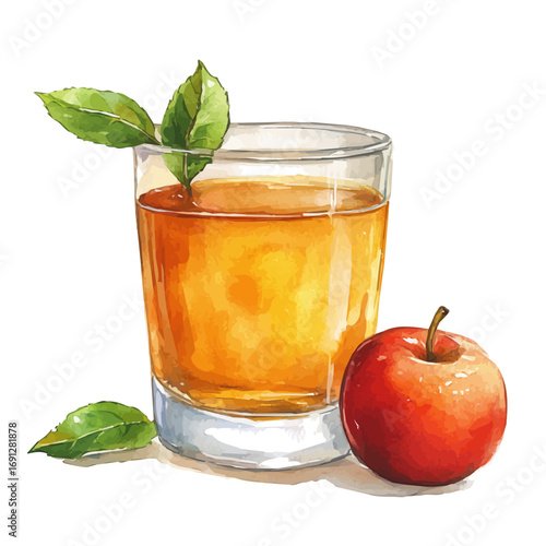 Apple Juice, watercolor clipart vector, isolated on a white background.