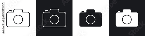 Photo Camera icons in flat and thin stroke style