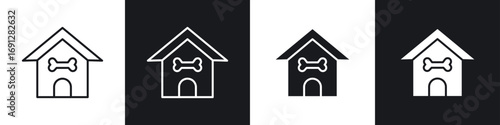 Pet house icons in flat and thin stroke style