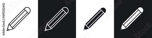 Pencil icons in flat and thin stroke style