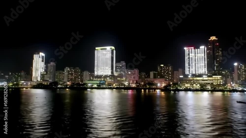 Wallpaper Mural Night city skyline, waterfront view, harbor reflections, cityscape background, travel Torontodigital.ca