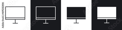 Monitor icons in flat and thin stroke style