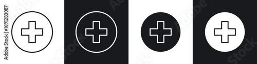 Hospital sign icons in flat and thin stroke style