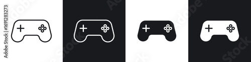 Gaming controller icons in flat and thin stroke style