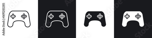 Gamepad icons in flat and thin stroke style