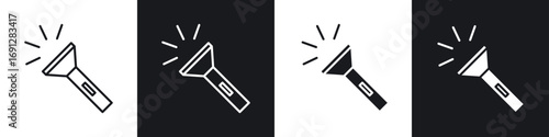 Flashlight icons in flat and thin stroke style