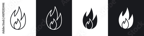 Fire icons in flat and thin stroke style