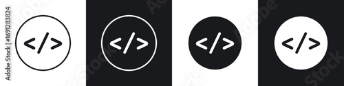 Code icons in flat and thin stroke style