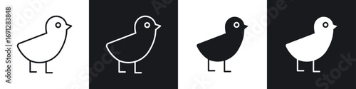 Chick icons in flat and thin stroke style