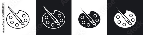 Brush and Palette icons in flat and thin stroke style