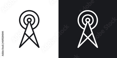 Broadcast icons in flat and thin stroke style