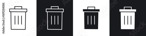 Bin icons in flat and thin stroke style