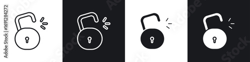 Unlock icons in flat and thin stroke style