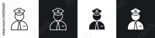 Police icons in flat and thin stroke style