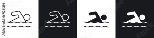Swimming icons in flat and thin stroke style