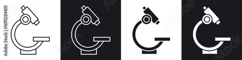 Microscope icons in flat and thin stroke style