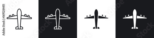 Airplane icons in flat and thin stroke style