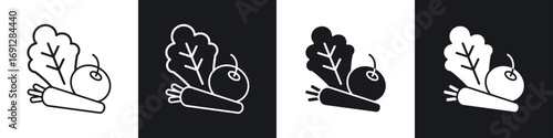 Vegetable icons in flat and thin stroke style