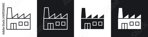 Factory icons in flat and thin stroke style