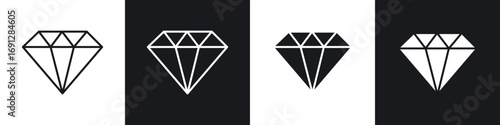 Diamond icons in flat and thin stroke style