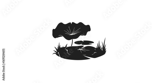 Serene silhouette of lotus flowers and water plants in a tranquil pond