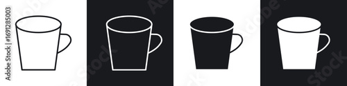 Mug icons in flat and thin stroke style