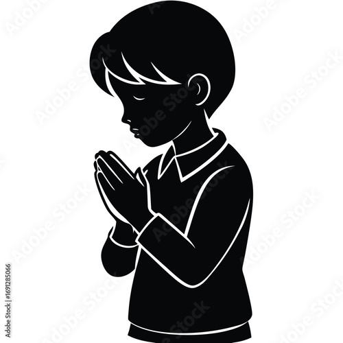 Boy Praying with Folded Hands Vector Illustration