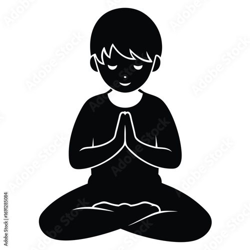 Boy Sitting Cross Legged Praying Vector Art
