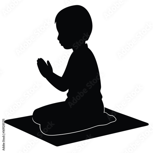 Boy Praying Before Bedtime Vector Illustration