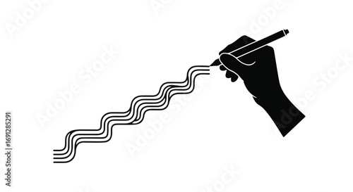 Hand drawing a wavy line with a pen, representing creativity and progress