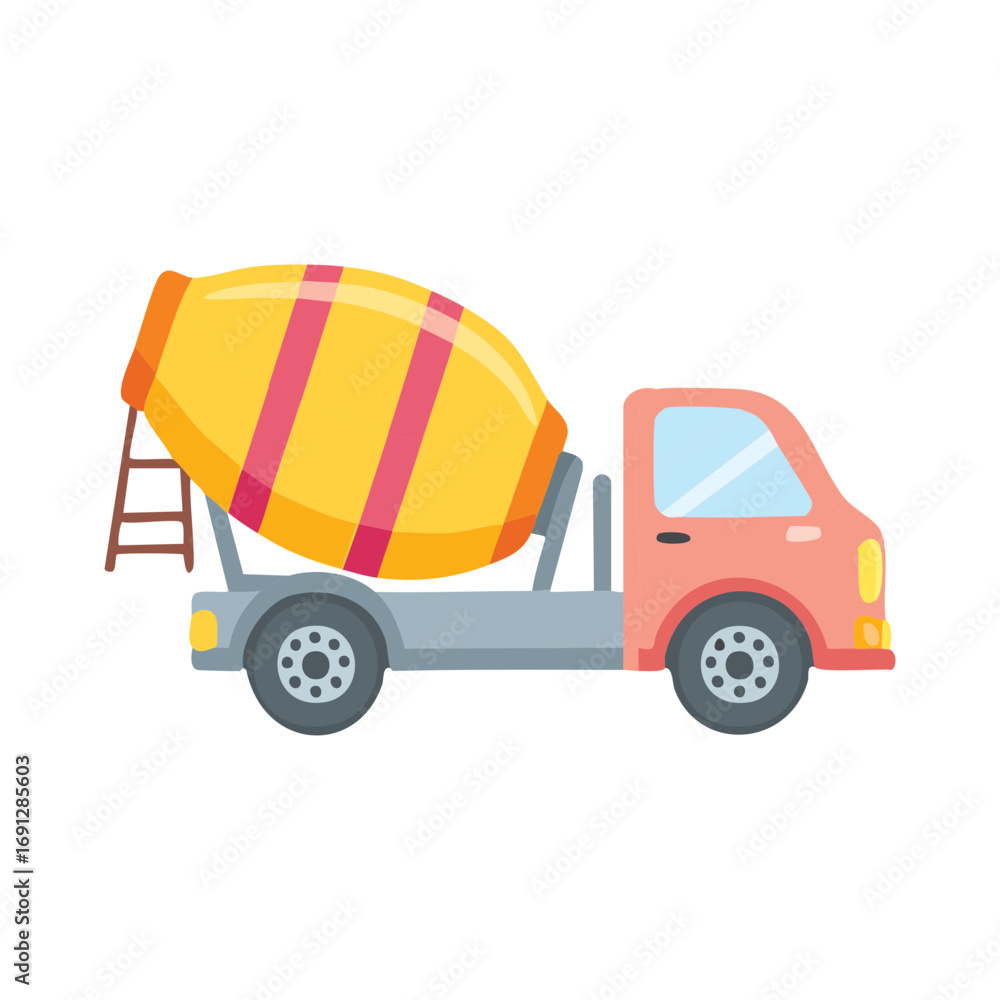 Fototapeta premium A colorful cement mixer truck, essential for construction projects