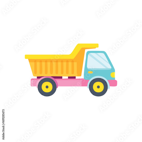 A colorful toy truck ready to haul goods