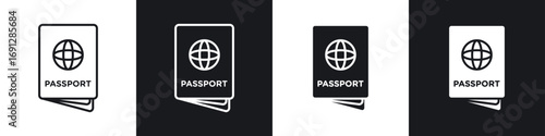 Passport icons in flat and thin stroke style