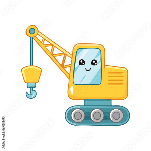 A cheerful crane cartoon image in yellow and blue color with a cute face design
