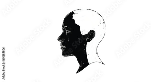 Contrasting profile silhouette of a human head with stark light and shadow