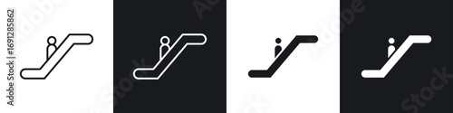 Escalator icons in flat and thin stroke style