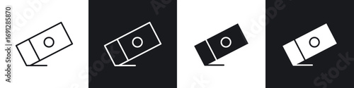 Eraser icons in flat and thin stroke style
