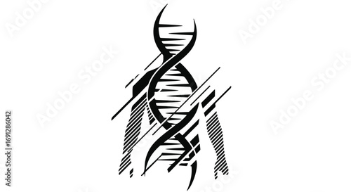 Abstract human silhouette formed by a DNA helix, symbolizing genetic science and human biology.