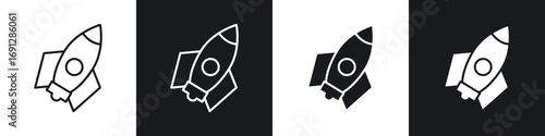 Rocket icons in flat and thin stroke style