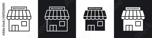 Restaurant icons in flat and thin stroke style