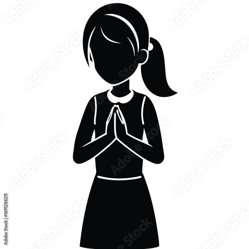 Girl Standing and Praying with Folded Hands Vector