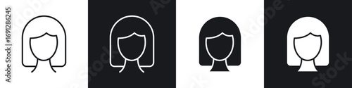 Girl icons in flat and thin stroke style