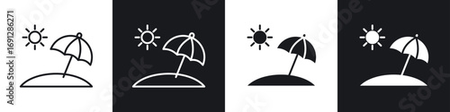 Beach icons in flat and thin stroke style