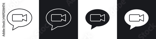 Video call icons in flat and thin stroke style