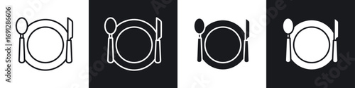 Cutlery icons in flat and thin stroke style
