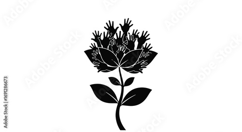 Hands reaching out like petals forming a symbolic flower of unity and support.